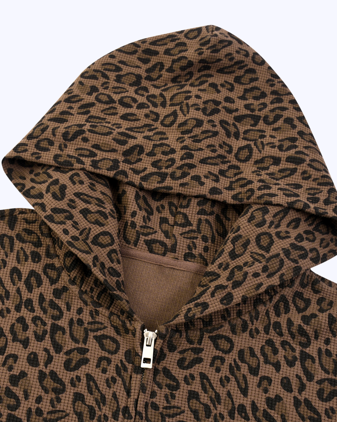 Wanna Have A Quickie? Waffle Double Zip Hoodie (Brown Leopard/White)