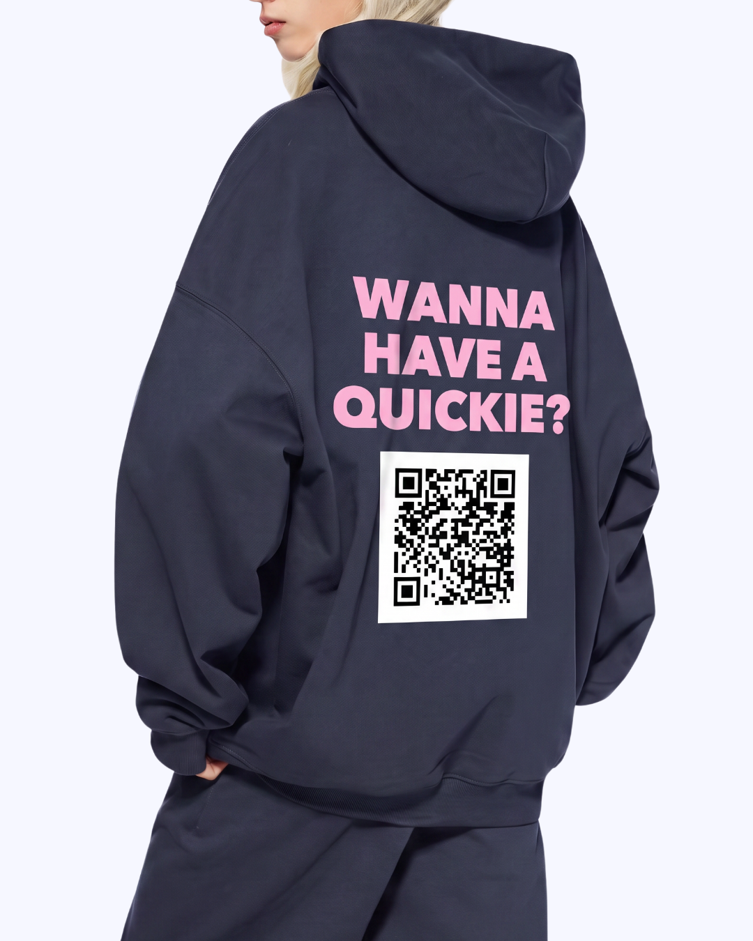 Wanna Have A Quickie? Heavyweight Hoodie (Navy/Bubblegum)