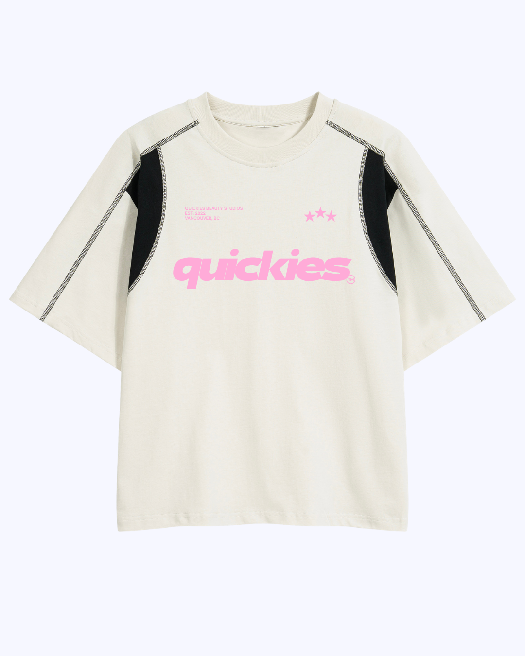 Studio Boxy Raglan Colour Block Stitch Tee (Vanilla/Black/Bubblegum)