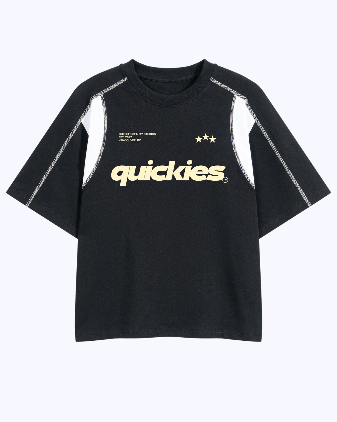 Studio Boxy Raglan Colour Block Stitch Tee (Black/White/Butter)