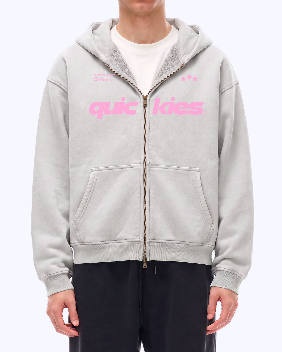 Studio Boxy Double-Zip Fleece Hoodie (Cloud/Bubblegum)