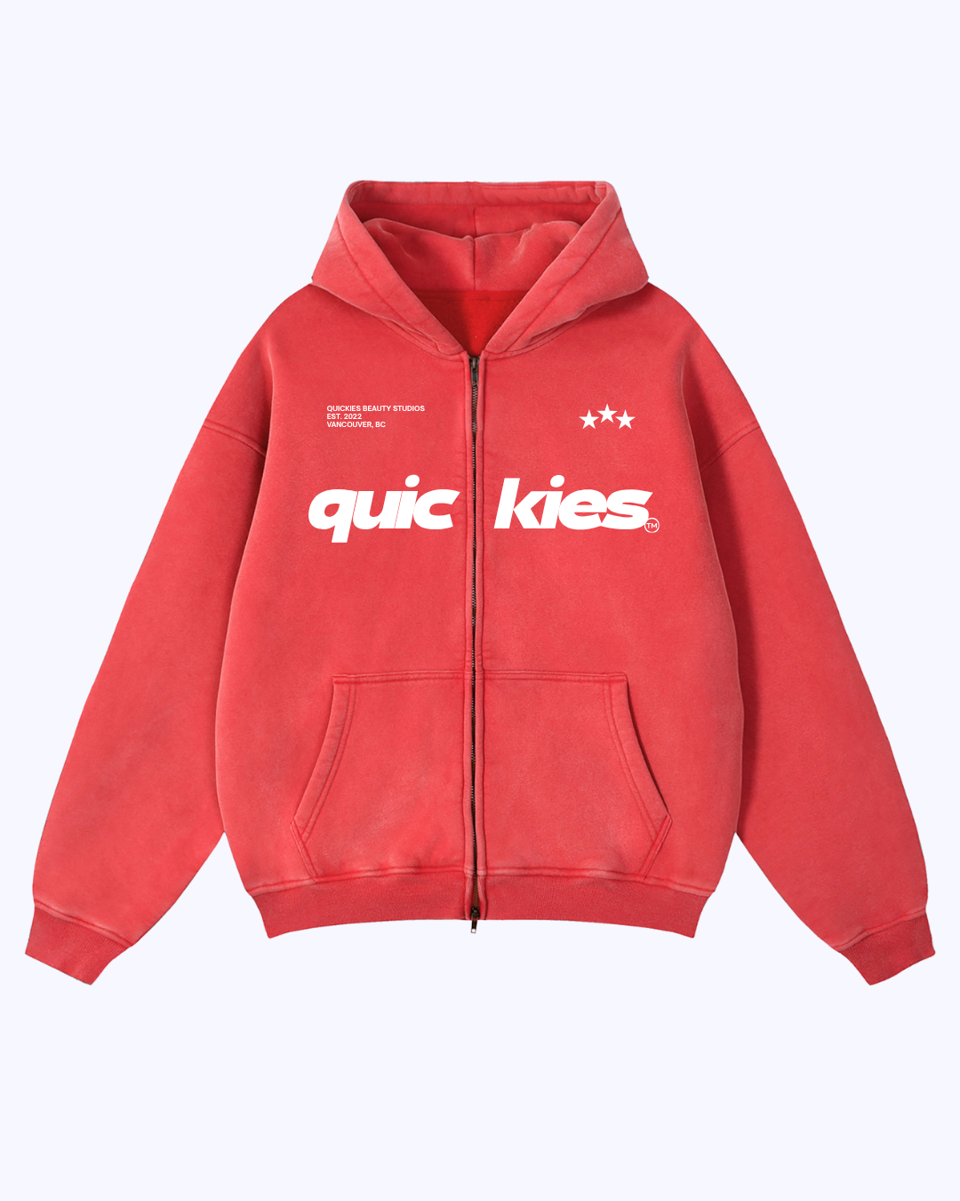 Studio Double-Zip Boxy Fleece Hoodie (Tomato/White)