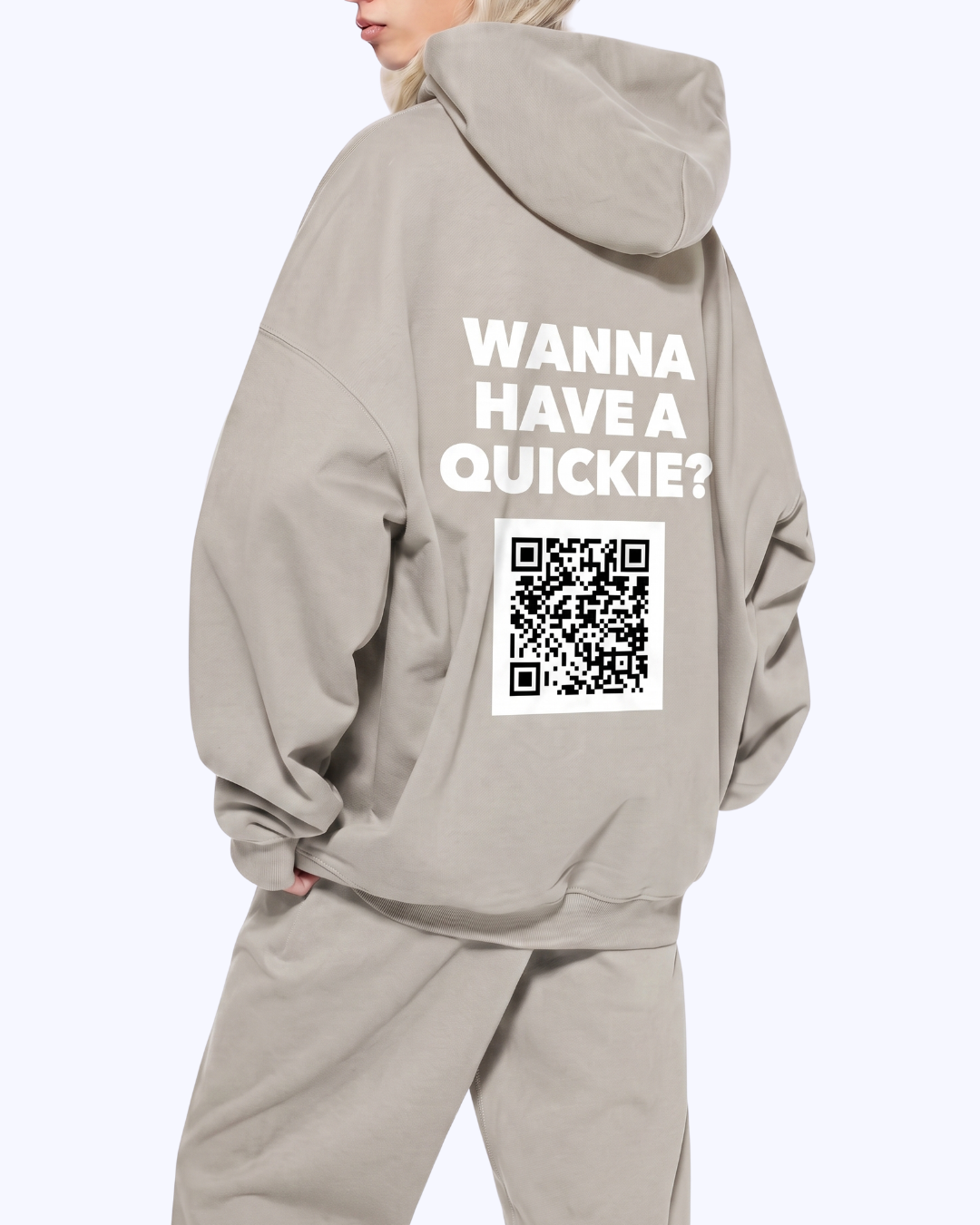 Wanna Have A Quickie? Heavyweight Hoodie (Dove/White)