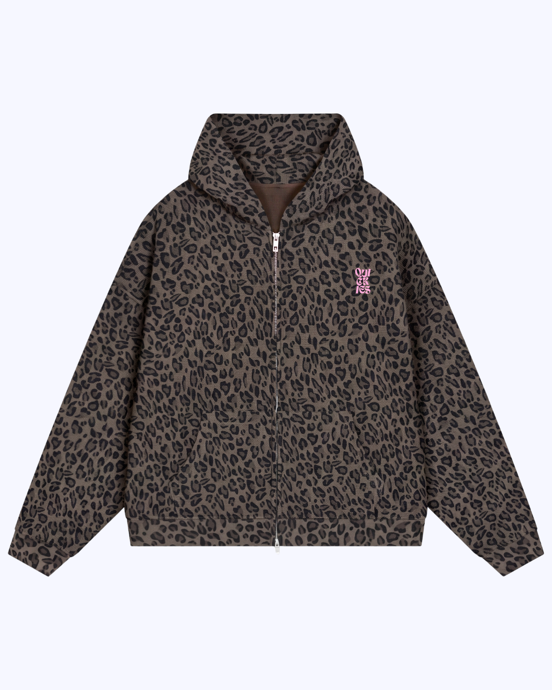 Wanna Have A Quickie? Waffle Double Zip Hoodie (Grey Leopard/Bubblegum)