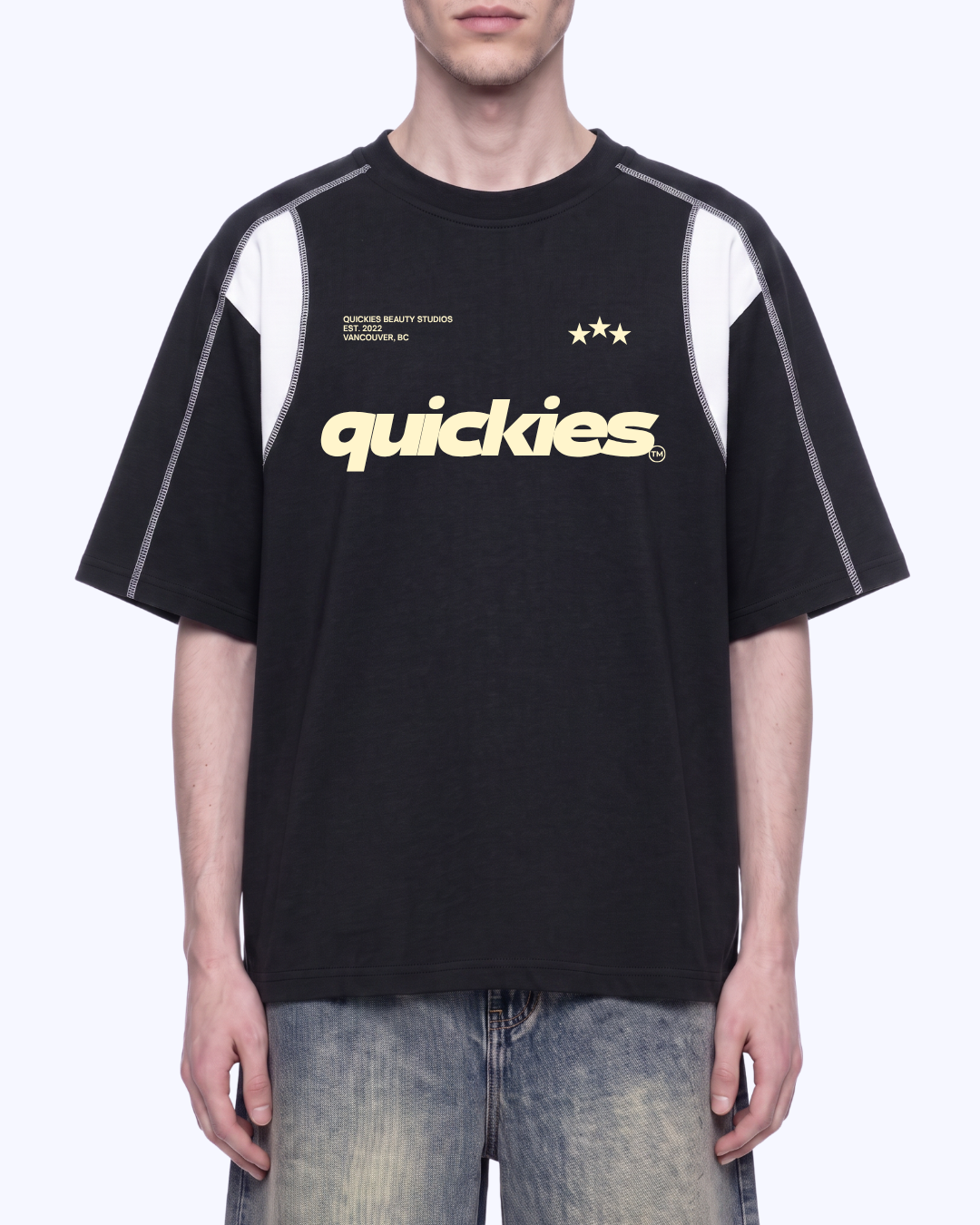 Studio Boxy Raglan Colour Block Stitch Tee (Black/White/Butter)
