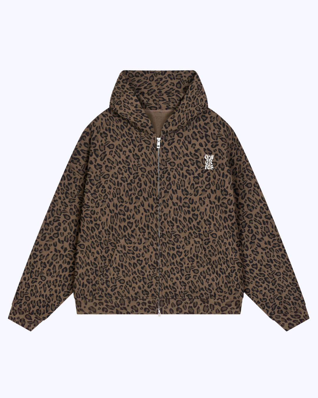Wanna Have A Quickie? Waffle Double Zip Hoodie (Brown Leopard/White)