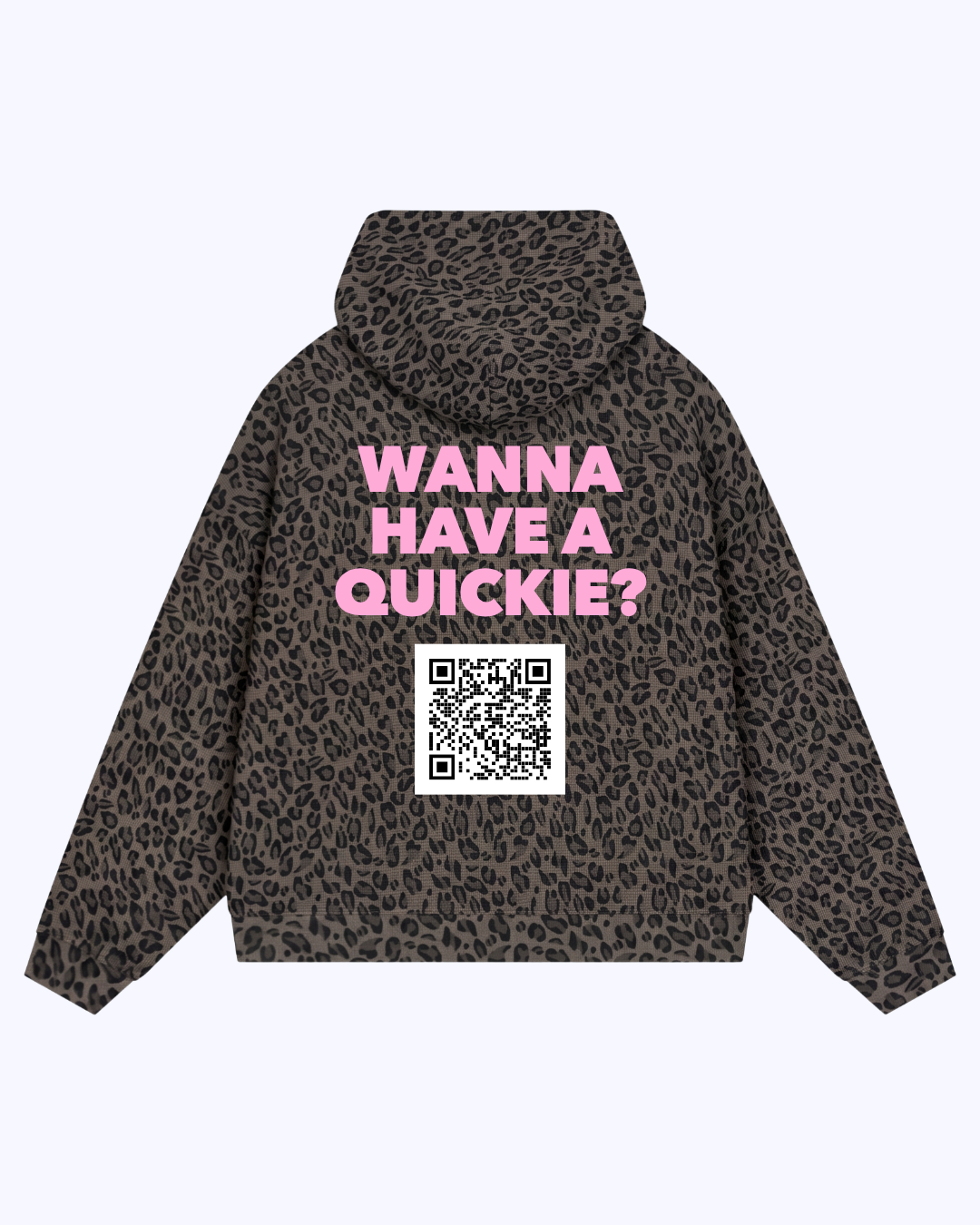 Wanna Have A Quickie? Waffle Double Zip Hoodie (Grey Leopard/Bubblegum)