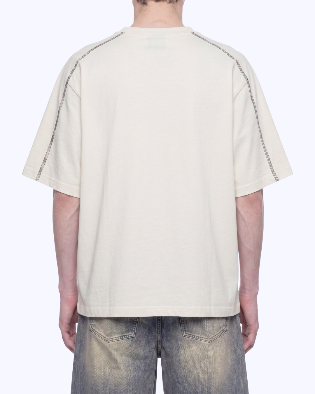 Studio Boxy Raglan Colour Block Stitch Tee (Vanilla/Black/Bubblegum)