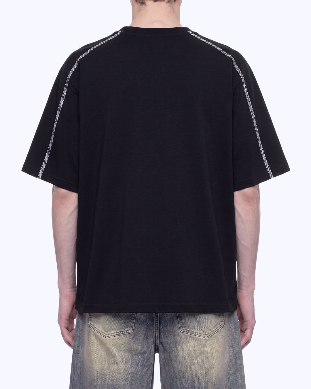 Studio Boxy Raglan Colour Block Stitch Tee (Black/White/Butter)