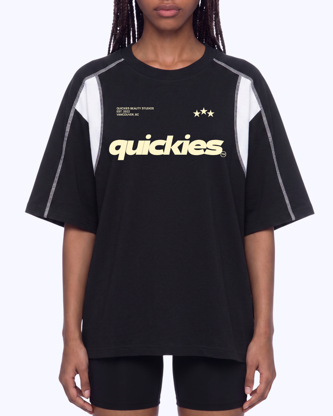 Studio Boxy Raglan Colour Block Stitch Tee (Black/White/Butter)