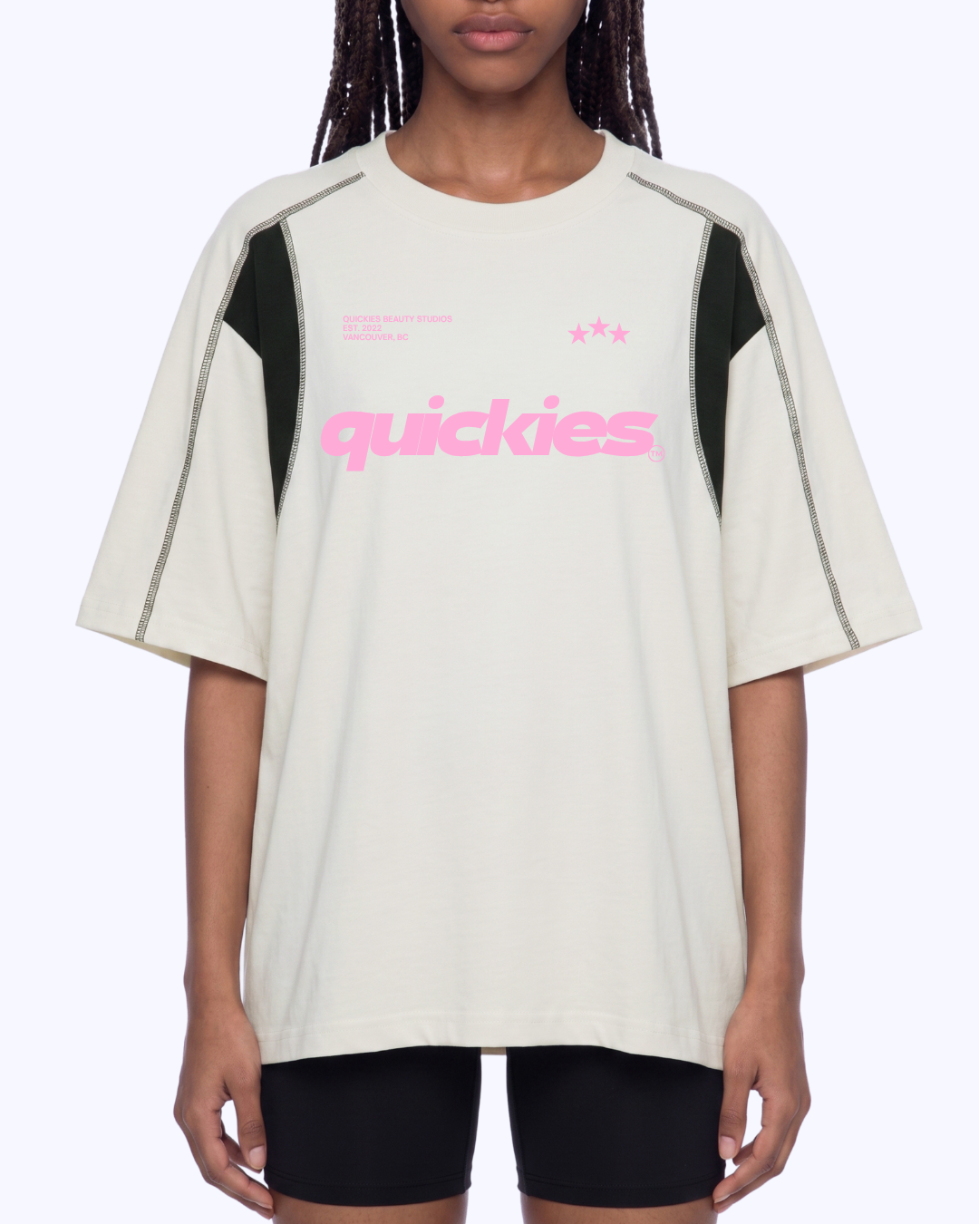 Studio Boxy Raglan Colour Block Stitch Tee (Vanilla/Black/Bubblegum)