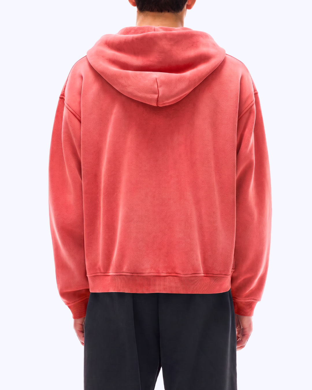 Studio Double-Zip Boxy Fleece Hoodie (Tomato/White)