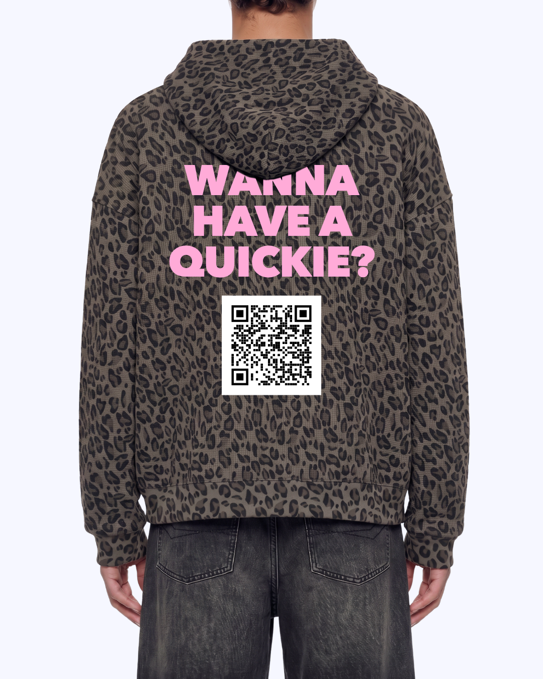 Wanna Have A Quickie? Waffle Double Zip Hoodie (Grey Leopard/Bubblegum)