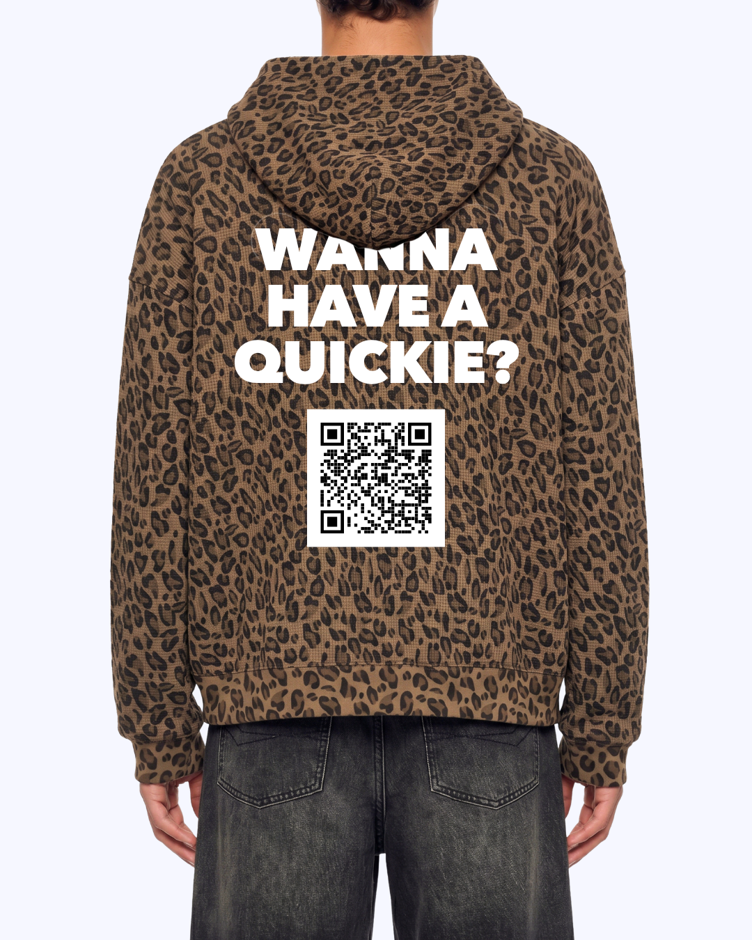 Wanna Have A Quickie? Waffle Double Zip Hoodie (Brown Leopard/White)