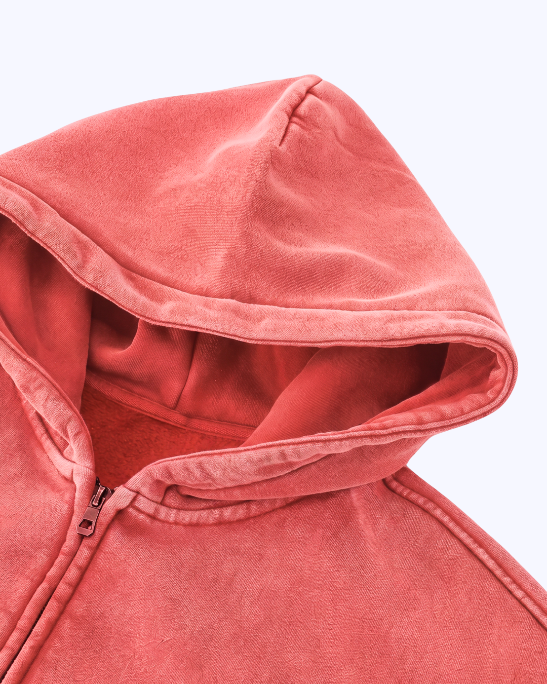 Studio Double-Zip Boxy Fleece Hoodie (Tomato/White)