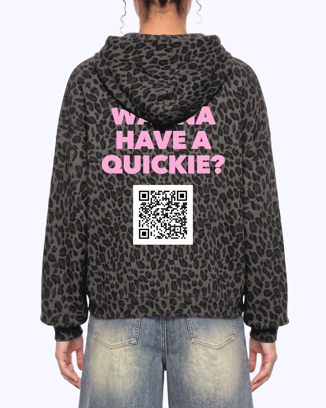 Wanna Have A Quickie? Waffle Double Zip Hoodie (Grey Leopard/Bubblegum)