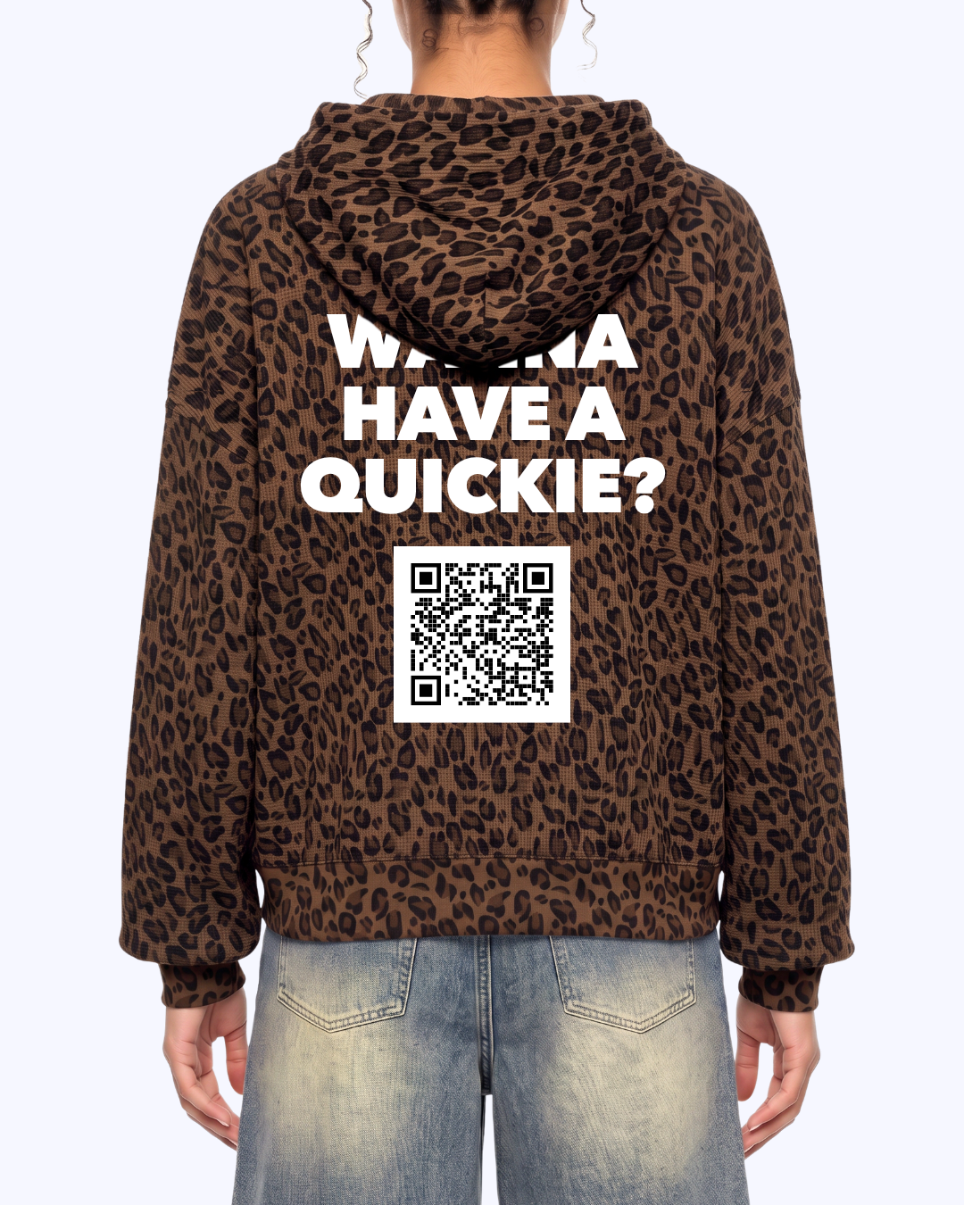 Wanna Have A Quickie? Waffle Double Zip Hoodie (Brown Leopard/White)