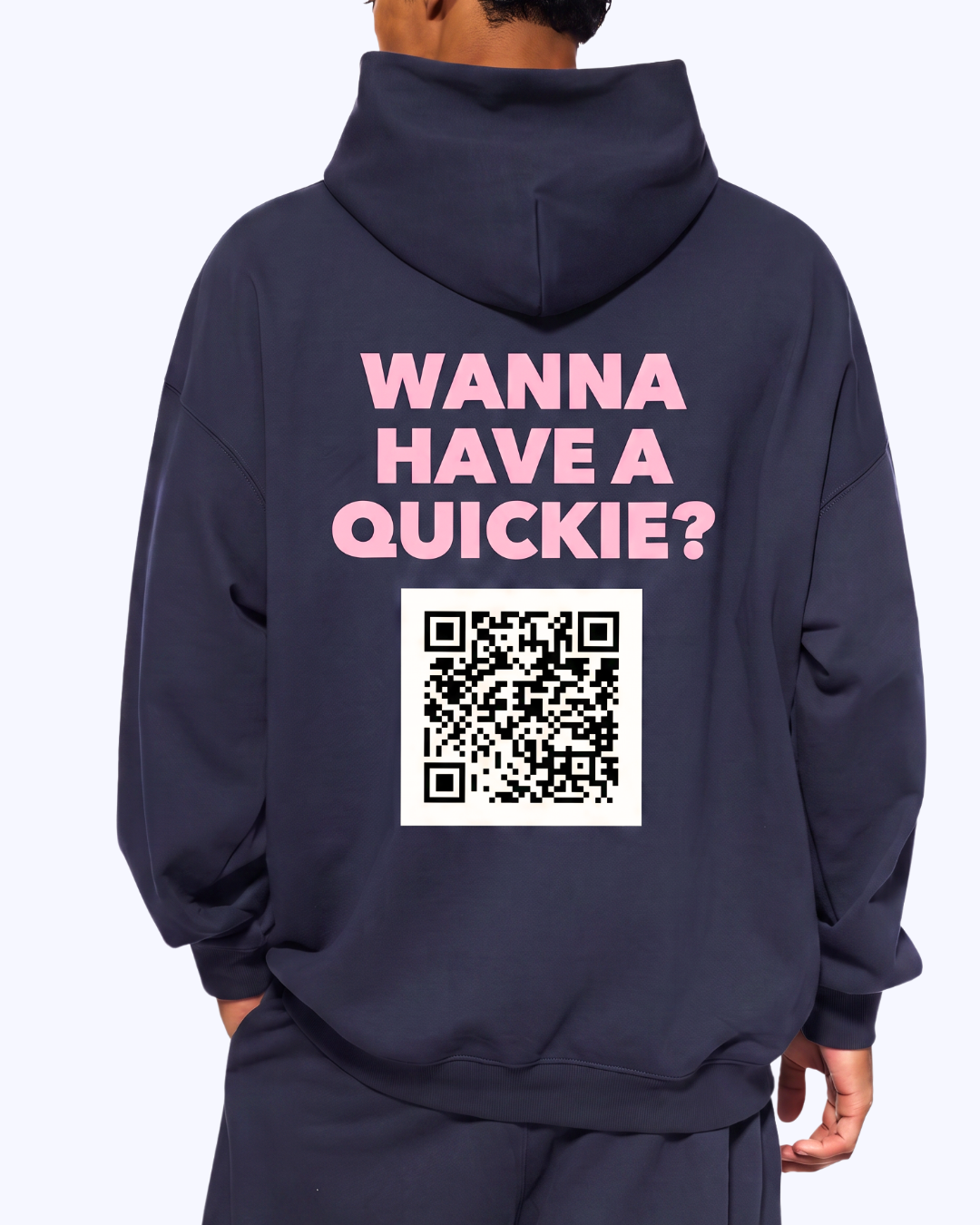 Wanna Have A Quickie? Heavyweight Hoodie (Navy/Bubblegum)