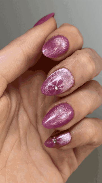 Pink velvet almond press-on nails with bow details